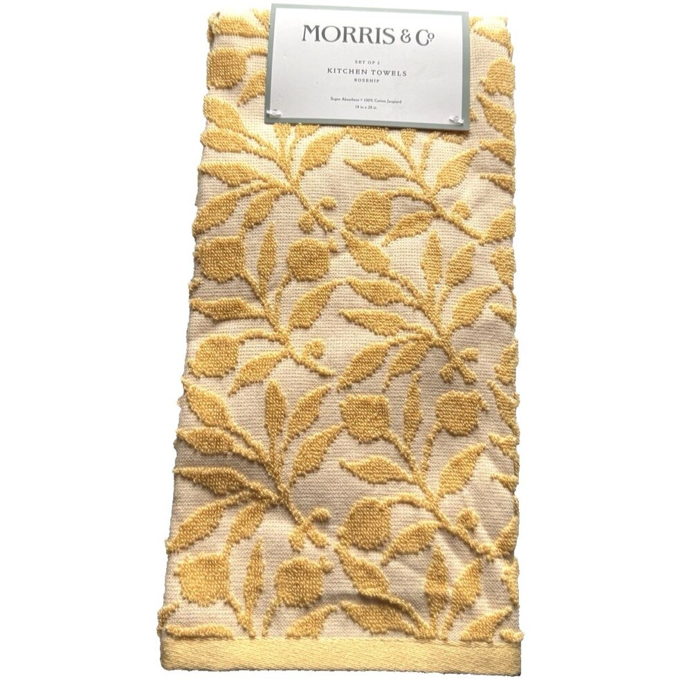 Morris & Co Rosehip Kitchen Dish Towels 100% Cotton Set of 2 Textured Yellow